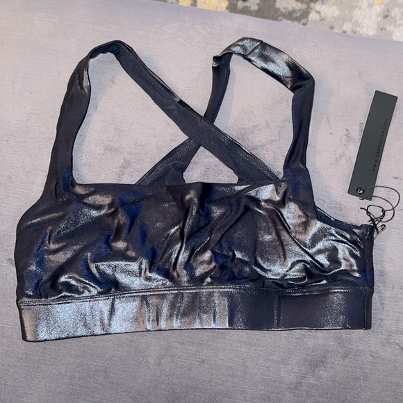 Carbon38 Other - NWT Carbon38 Black cross-back wet leather look sports bra